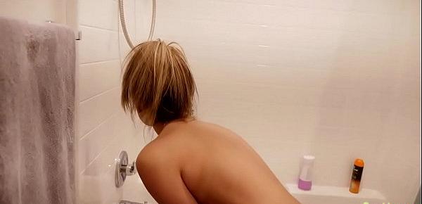  Sister catch little bro when he spying for her in shower and fuck him